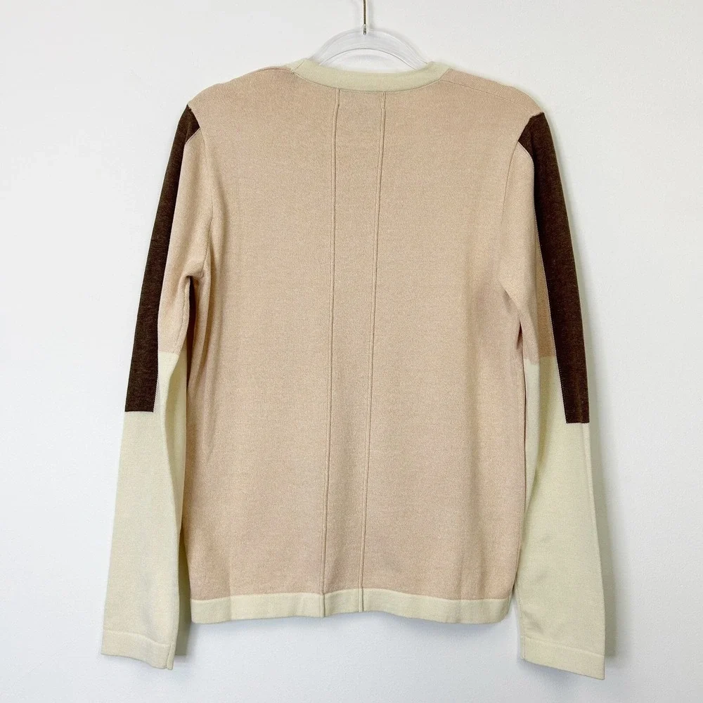 NEW Loft 604 Colorblock Crew Neck Sweater Men's Small Beige Tan Cotton